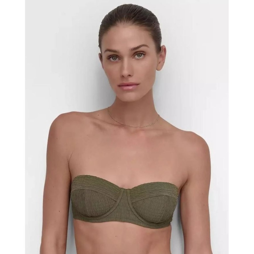 DKNY Women's Textured Molded Balconette Bikini‎ Top in Moss Green Medium